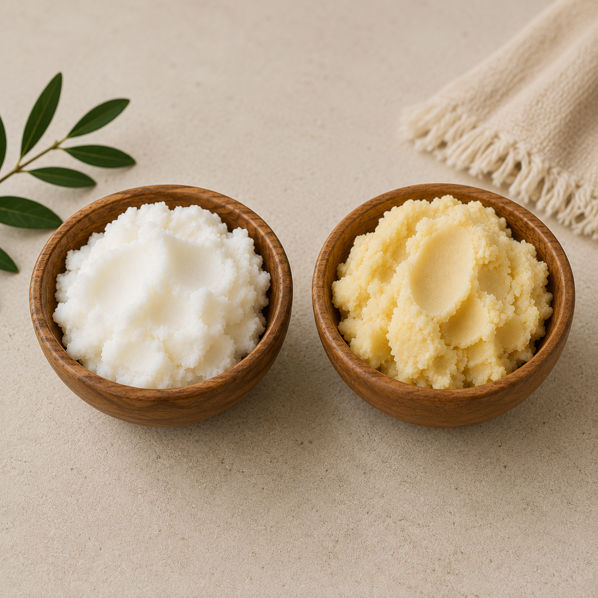 Unraffinierte Sheabutter in Holzschüssel - die Basiszutat für selbstgemachte Körperbutter
