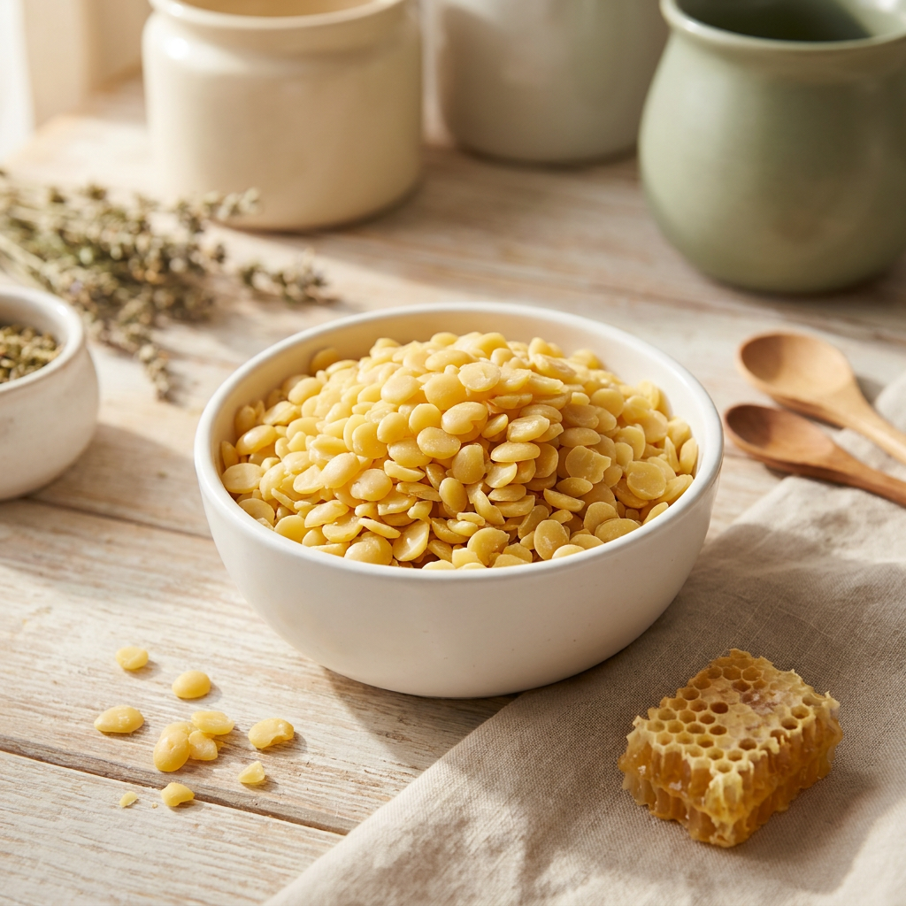 Kosmetisch geprüfte ungebleichte Bienenwachs-Pastillen - natürliche gelbe Farbe als Qualitätsrohstoff
