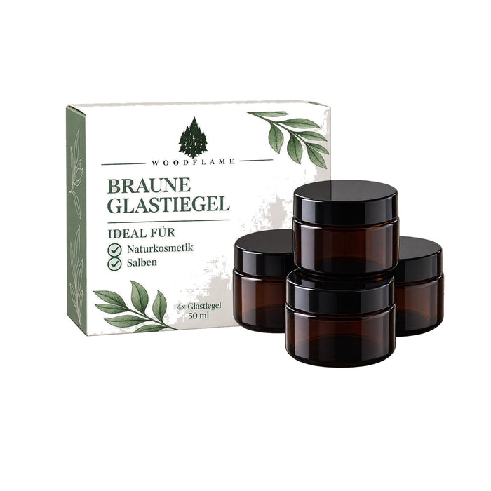 Woodflame braune Glastiegel, 4 Stück à 50 ml
