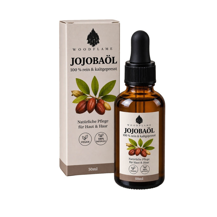 Woodflame Jojobaöl, Flasche und Verpackung