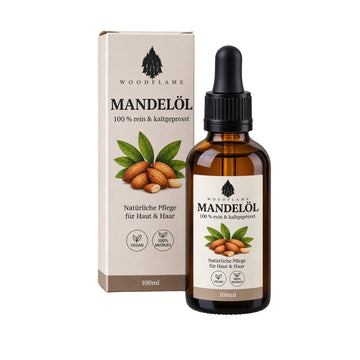 Woodflame Mandelöl 100 ml, Flasche und Verpackung